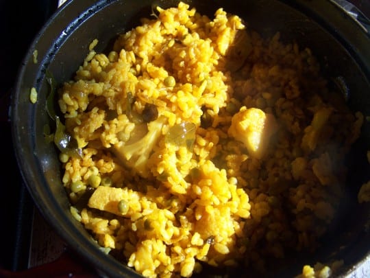 riz jaune aux chou-fleur et petits pois